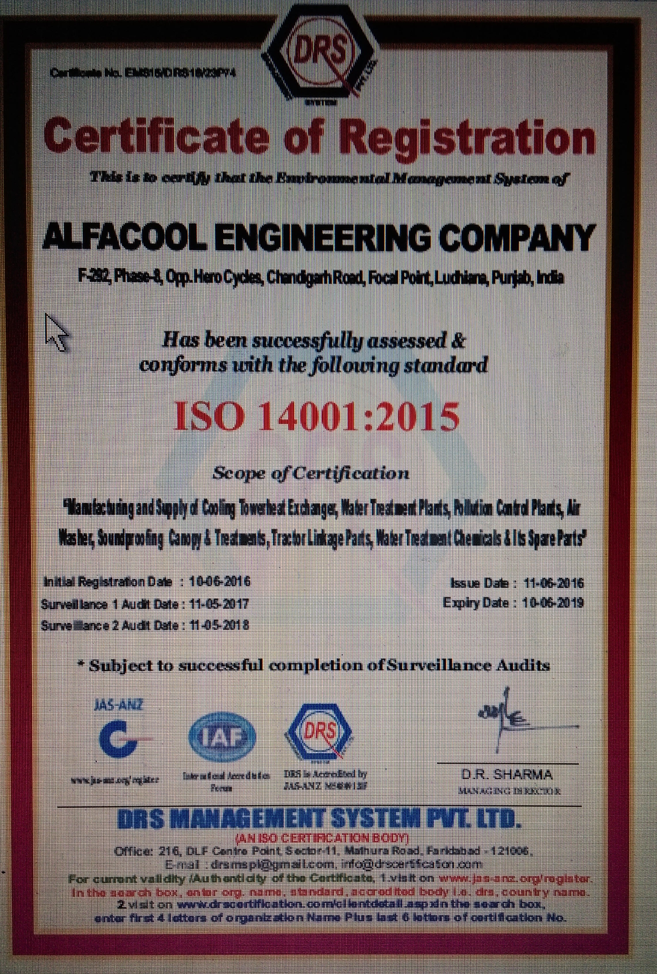 iso certificate14001:2015